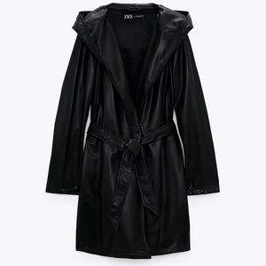 Zara Hooded Faux Leather Coat; NWT